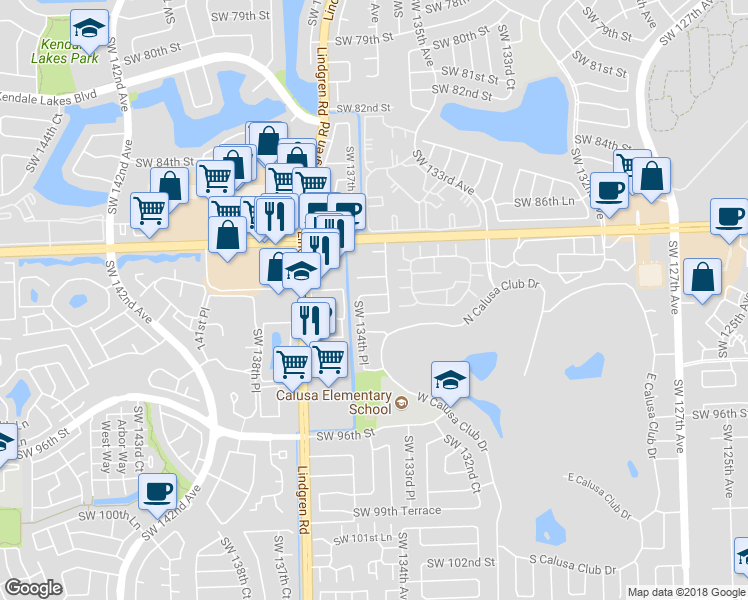 map of restaurants, bars, coffee shops, grocery stores, and more near 13444 SW 90th Terrace in Miami