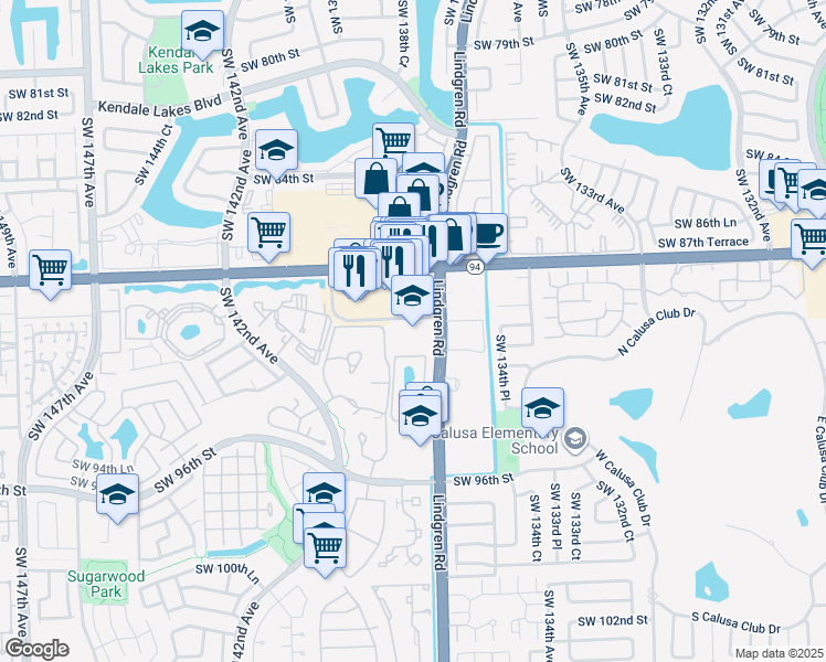 map of restaurants, bars, coffee shops, grocery stores, and more near 9010 Southwest 137th Avenue in Miami