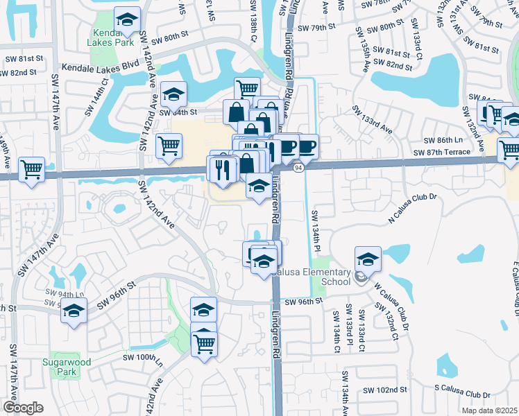 map of restaurants, bars, coffee shops, grocery stores, and more near 9010 Southwest 137th Avenue in Miami