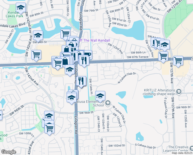 map of restaurants, bars, coffee shops, grocery stores, and more near 13444 Southwest 90th Terrace in Miami