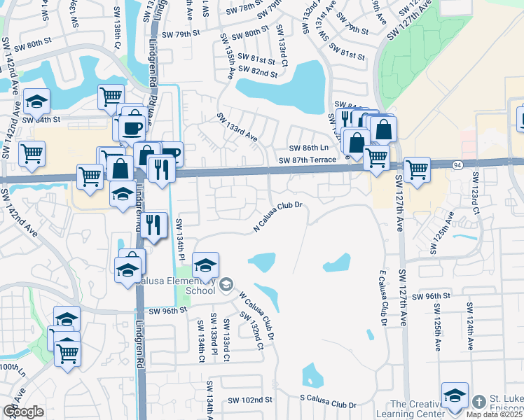 map of restaurants, bars, coffee shops, grocery stores, and more near 9059 Southwest 133rd Court in Miami