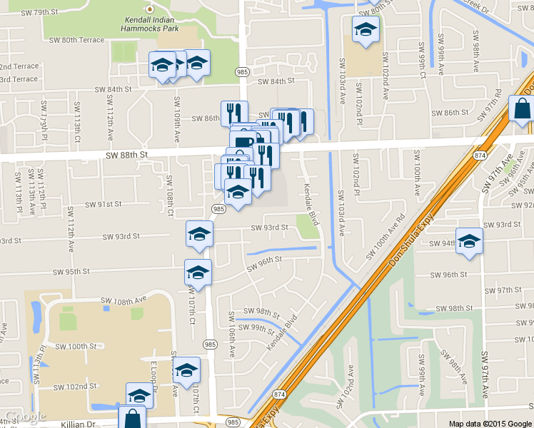 map of restaurants, bars, coffee shops, grocery stores, and more near 17031 Southwest 92nd Street in Miami