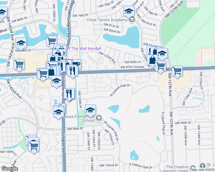 map of restaurants, bars, coffee shops, grocery stores, and more near 13350 Southwest 90th Terrace in Miami