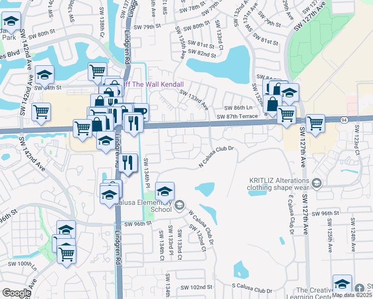 map of restaurants, bars, coffee shops, grocery stores, and more near 13350 Southwest 90th Terrace in Miami