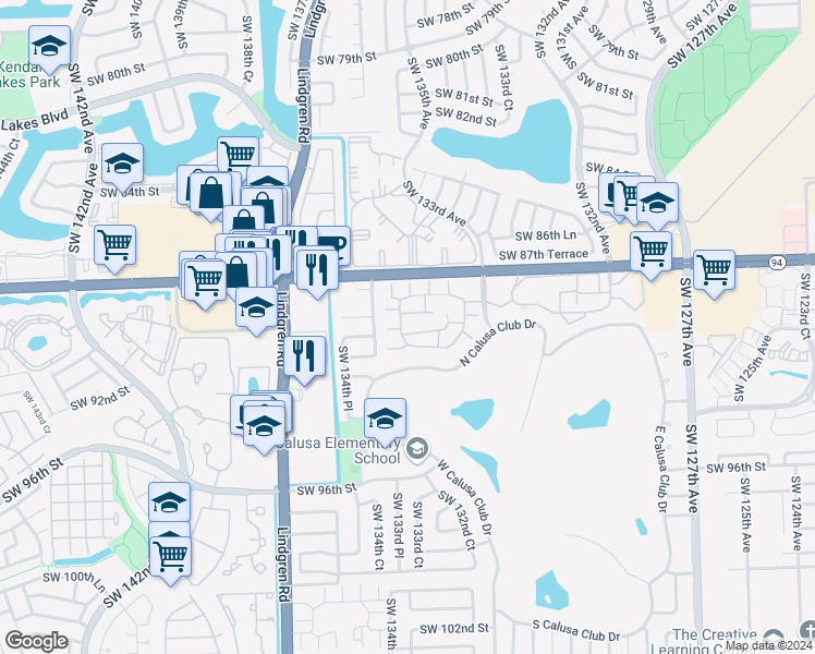 map of restaurants, bars, coffee shops, grocery stores, and more near 13391 Southwest 91st Terrace in Miami