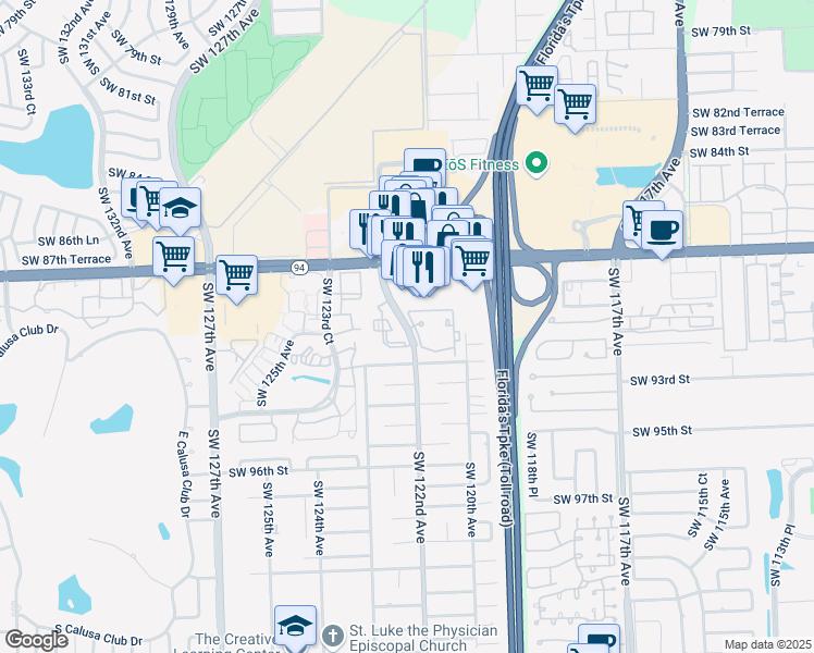map of restaurants, bars, coffee shops, grocery stores, and more near 9021 Southwest 122nd Avenue in Miami