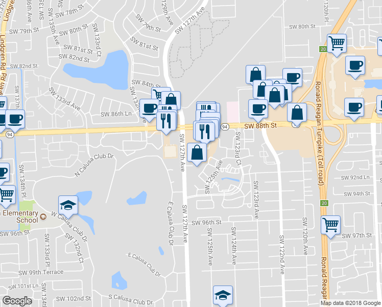 map of restaurants, bars, coffee shops, grocery stores, and more near 17005 Southwest 90th Terrace in Miami