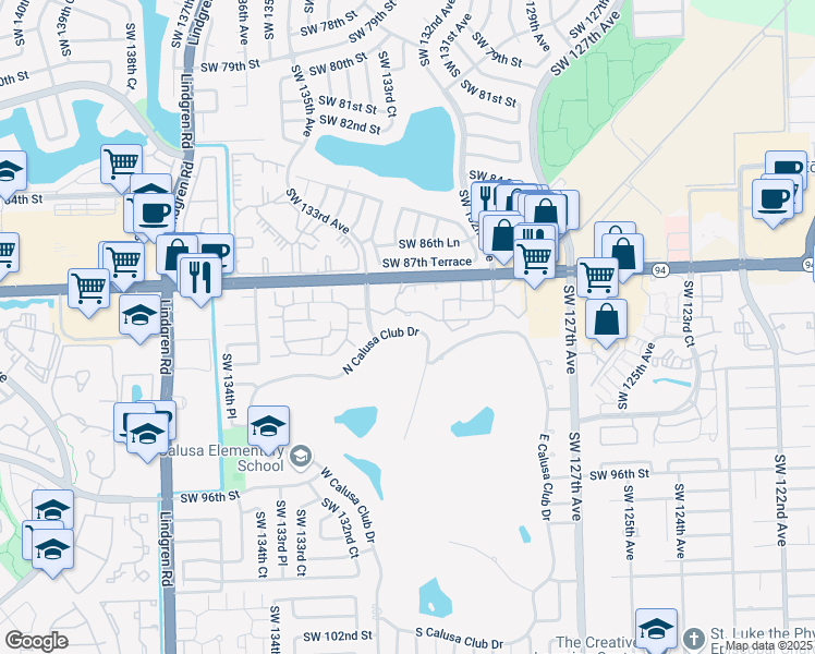 map of restaurants, bars, coffee shops, grocery stores, and more near 8811 Southwest 132nd Place in Miami