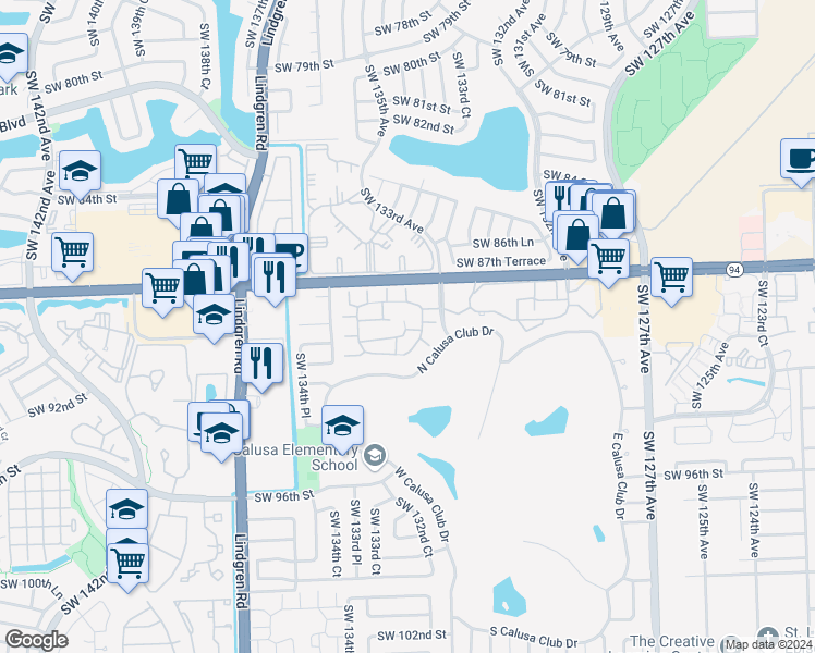 map of restaurants, bars, coffee shops, grocery stores, and more near 13340 Southwest 88th Terrace in Miami