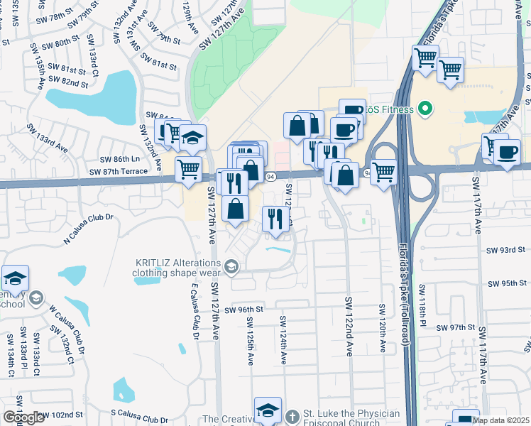 map of restaurants, bars, coffee shops, grocery stores, and more near 8830 Southwest 123rd Court in Miami