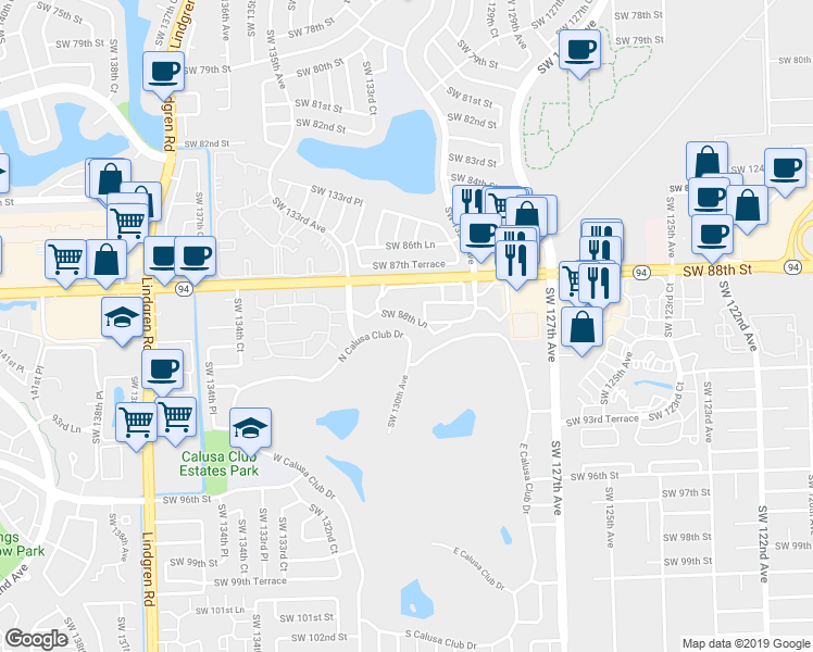 map of restaurants, bars, coffee shops, grocery stores, and more near 8888 Southwest 131st Court in Miami