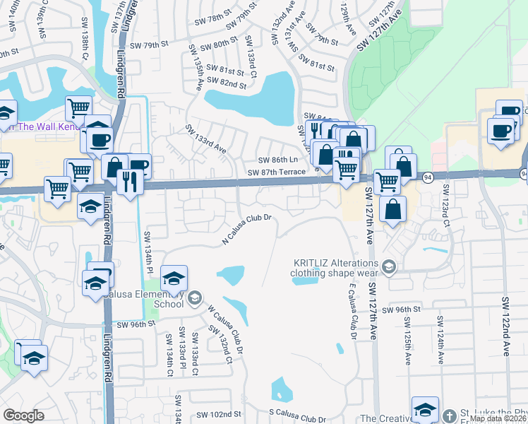 map of restaurants, bars, coffee shops, grocery stores, and more near 8811 Southwest 132nd Place in Miami