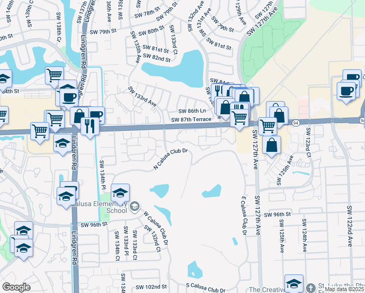 map of restaurants, bars, coffee shops, grocery stores, and more near 8811 Southwest 132nd Place in Miami