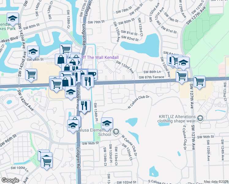 map of restaurants, bars, coffee shops, grocery stores, and more near 13371 Southwest 89th Terrace in Miami