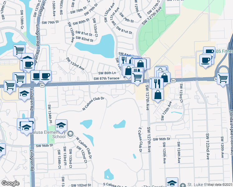 map of restaurants, bars, coffee shops, grocery stores, and more near 13023 Southwest 88th Lane in Miami