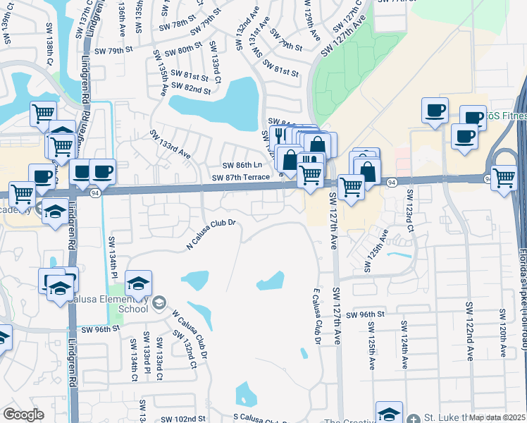 map of restaurants, bars, coffee shops, grocery stores, and more near 13061 Southwest 88th Lane in Miami