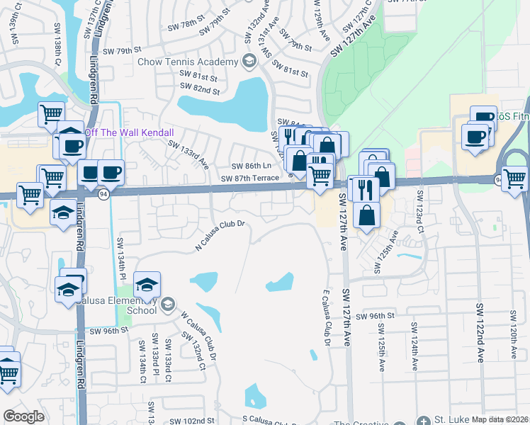 map of restaurants, bars, coffee shops, grocery stores, and more near 8888 Southwest 131st Court in Miami