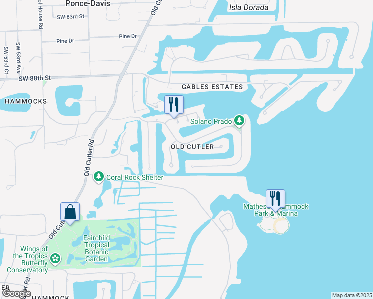 map of restaurants, bars, coffee shops, grocery stores, and more near 630 Solano Prado in Coral Gables
