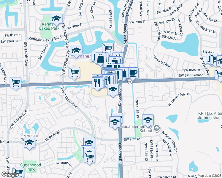 map of restaurants, bars, coffee shops, grocery stores, and more near 13718 Southwest 88th Street in Miami