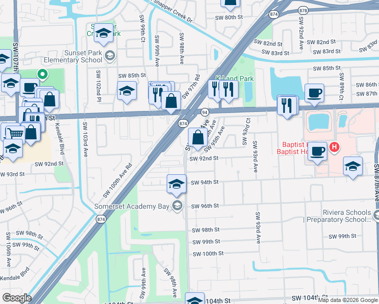 map of restaurants, bars, coffee shops, grocery stores, and more near in Kendall