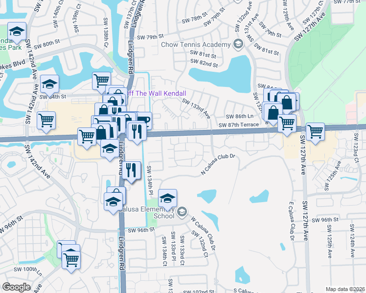 map of restaurants, bars, coffee shops, grocery stores, and more near 13340 Southwest 88th Terrace in Miami