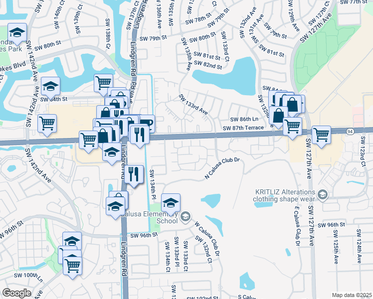 map of restaurants, bars, coffee shops, grocery stores, and more near 13340 Southwest 88th Terrace in Miami