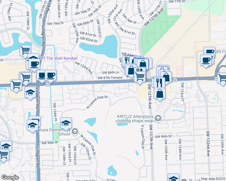 map of restaurants, bars, coffee shops, grocery stores, and more near 8888 Southwest 131st Court in Miami