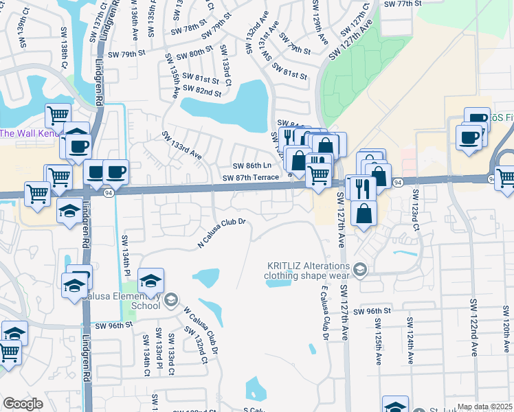 map of restaurants, bars, coffee shops, grocery stores, and more near 8888 Southwest 131st Court in Miami