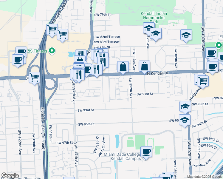 map of restaurants, bars, coffee shops, grocery stores, and more near 9024 Southwest 113th Avenue in Miami