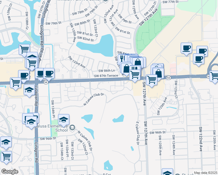 map of restaurants, bars, coffee shops, grocery stores, and more near 8888 Southwest 131st Court in Miami