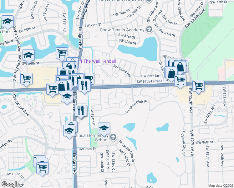 map of restaurants, bars, coffee shops, grocery stores, and more near 13340 Southwest 88th Terrace in Miami