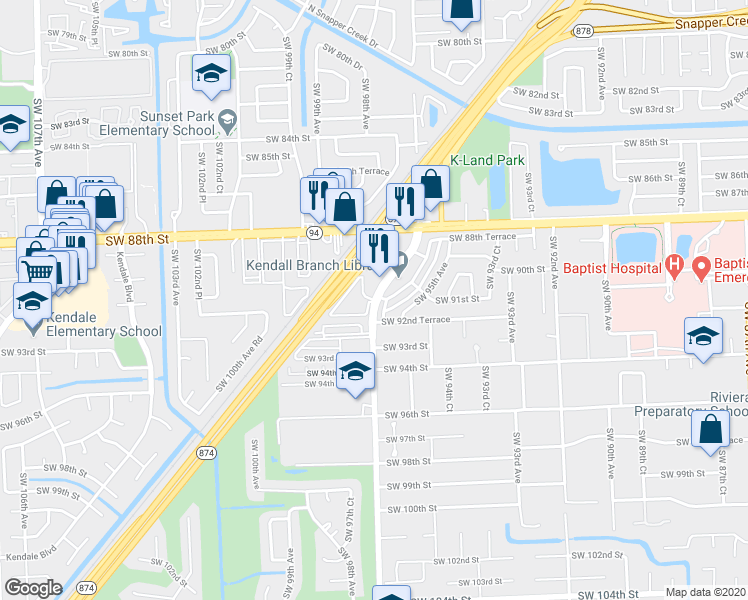 map of restaurants, bars, coffee shops, grocery stores, and more near 9022 Southwest 97th Avenue in Miami