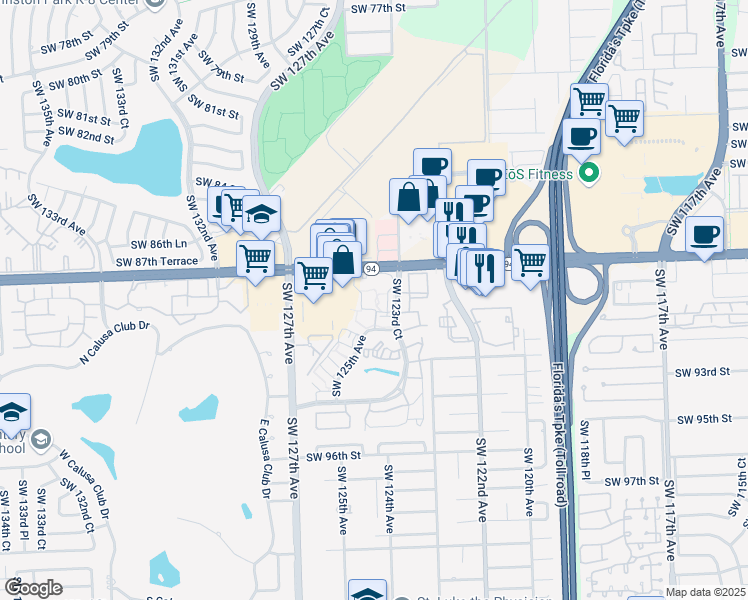 map of restaurants, bars, coffee shops, grocery stores, and more near 8830 Southwest 123rd Court in Miami
