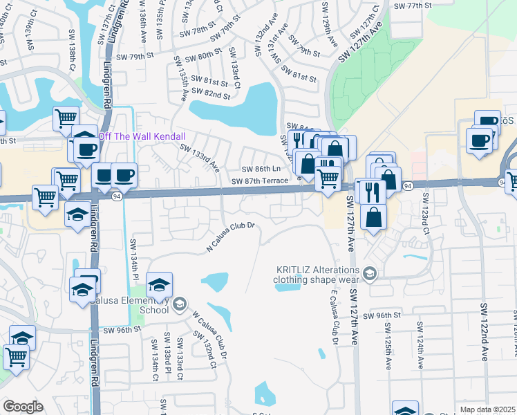map of restaurants, bars, coffee shops, grocery stores, and more near 8888 Southwest 131st Court in Miami