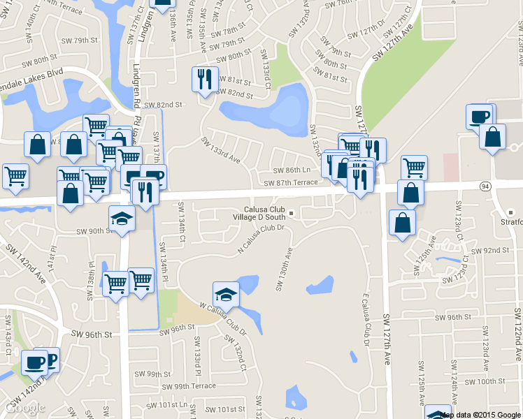map of restaurants, bars, coffee shops, grocery stores, and more near 8811 Southwest 132nd Place in Miami