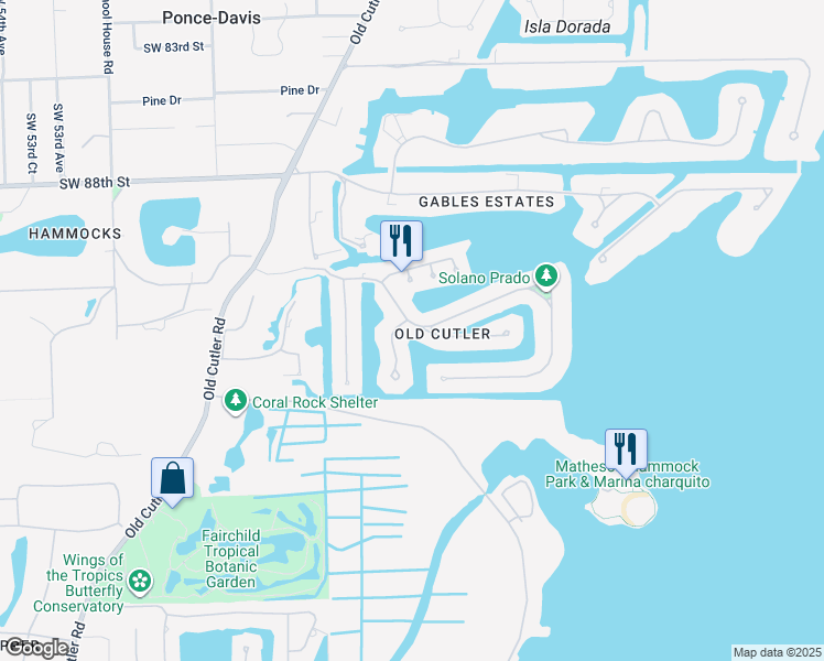 map of restaurants, bars, coffee shops, grocery stores, and more near 630 Solano Prado in Coral Gables