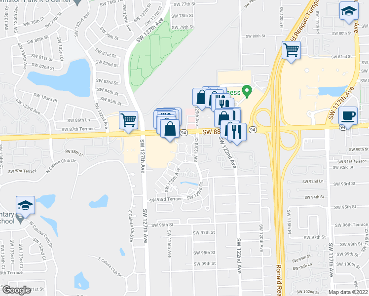 map of restaurants, bars, coffee shops, grocery stores, and more near 8830 Southwest 123rd Court in Miami
