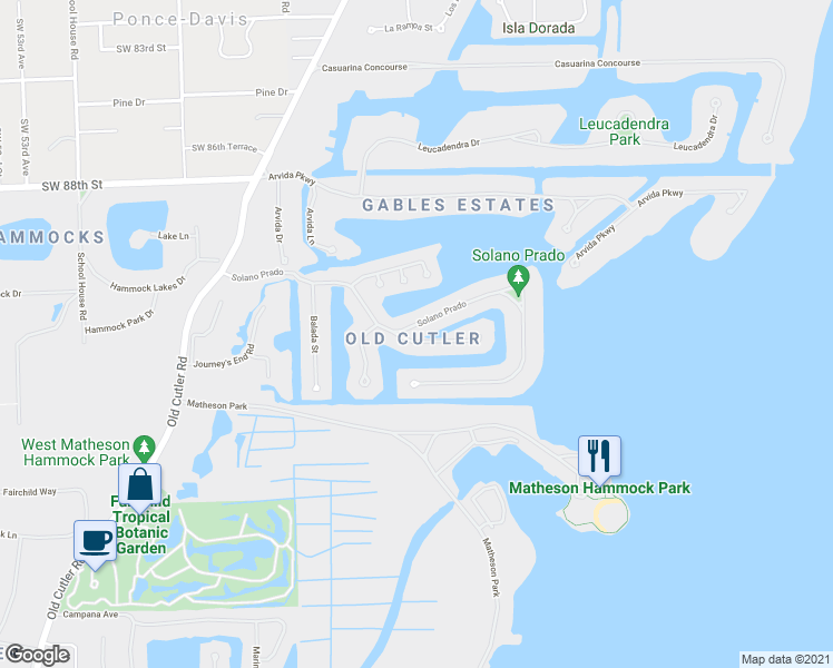 map of restaurants, bars, coffee shops, grocery stores, and more near 565 Marquesa Drive in Coral Gables
