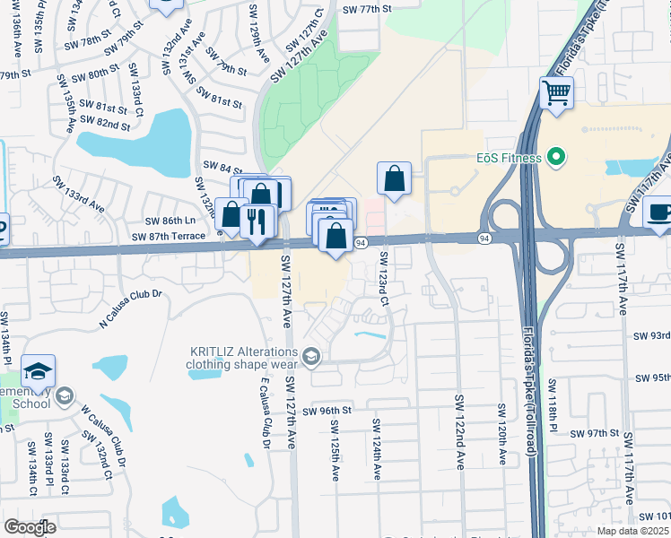 map of restaurants, bars, coffee shops, grocery stores, and more near 12554 Southwest 88th Street in Miami