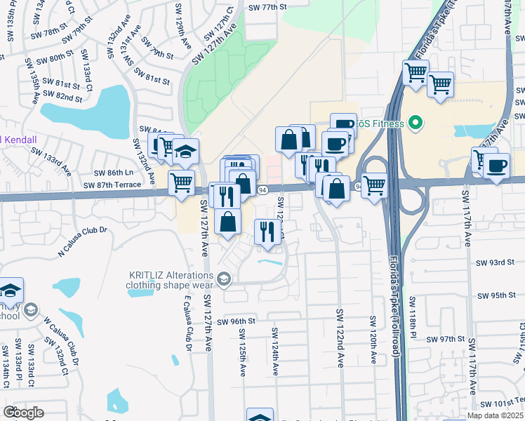 map of restaurants, bars, coffee shops, grocery stores, and more near 8830 Southwest 123rd Court in Miami