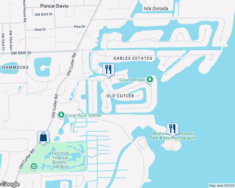 map of restaurants, bars, coffee shops, grocery stores, and more near 565 Marquesa Drive in Coral Gables