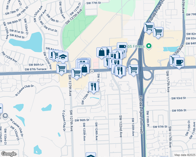 map of restaurants, bars, coffee shops, grocery stores, and more near 8911 Southwest 123rd Court in Miami