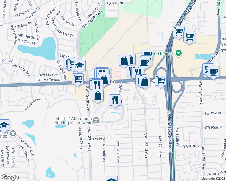 map of restaurants, bars, coffee shops, grocery stores, and more near 8830 Southwest 123rd Court in Miami