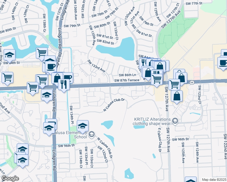 map of restaurants, bars, coffee shops, grocery stores, and more near 8811 Southwest 132nd Place in Miami