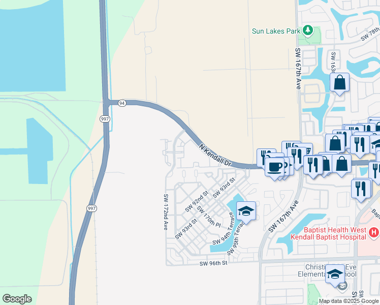 map of restaurants, bars, coffee shops, grocery stores, and more near 8869 Southwest 172nd Avenue in Miami