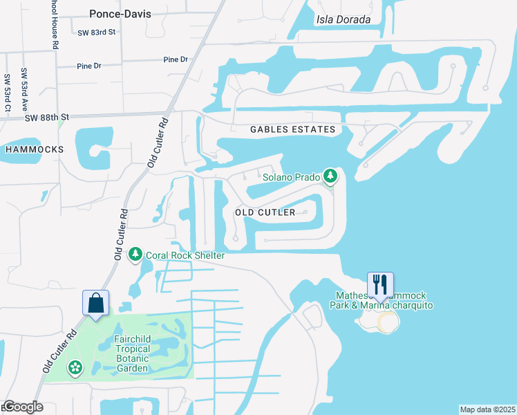 map of restaurants, bars, coffee shops, grocery stores, and more near 565 Marquesa Drive in Coral Gables
