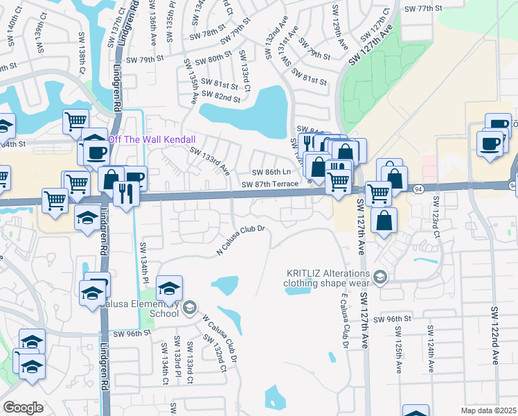 map of restaurants, bars, coffee shops, grocery stores, and more near 8811 Southwest 132nd Place in Miami