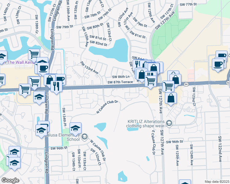 map of restaurants, bars, coffee shops, grocery stores, and more near 8811 Southwest 132nd Place in Miami