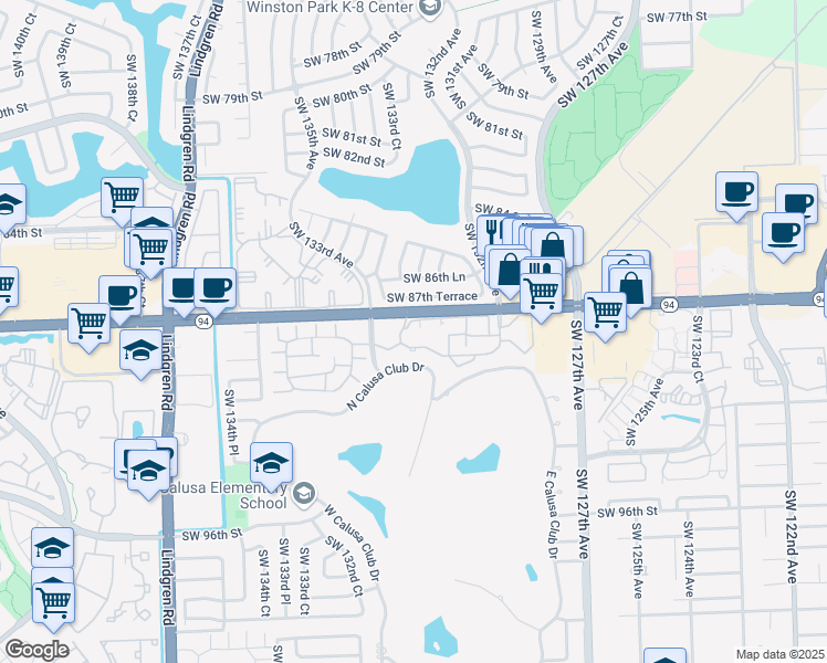 map of restaurants, bars, coffee shops, grocery stores, and more near 8811 Southwest 132nd Place in Miami