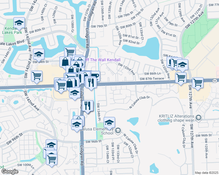 map of restaurants, bars, coffee shops, grocery stores, and more near 13391 Southwest 88th Terrace in Miami